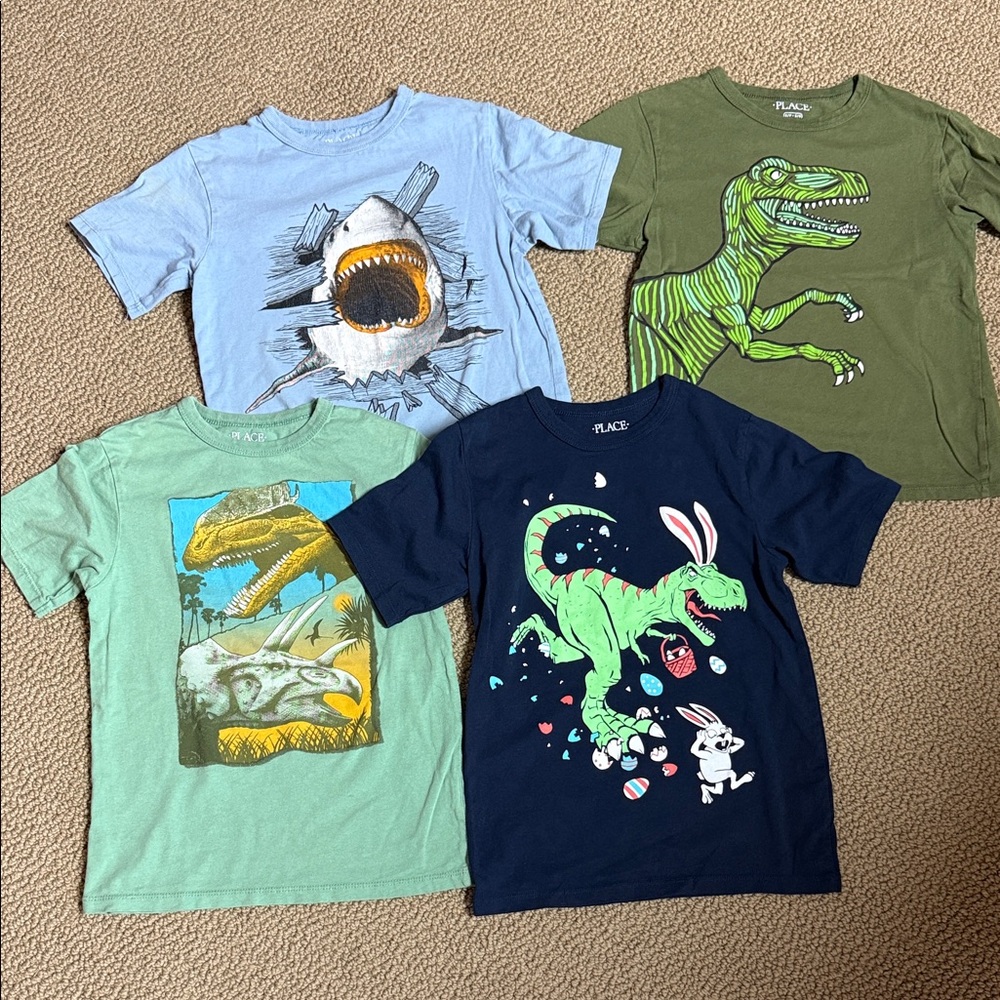 The Children's Place (4) Dinosaur and Shark Graphic Tees - Blue, Green, Navy